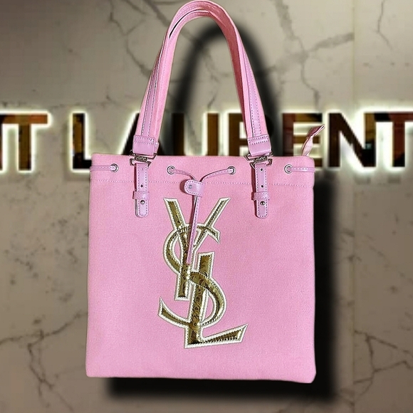 Authentic Yves Saint Laurent Limited Edition Kahala Drawstring Pink Canvas Tote - Picture 13 of 13